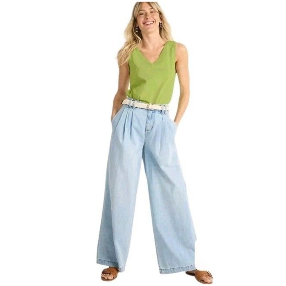Lands' End Pleated Wide Leg Slouchy Jeans Womens 10 Petite Light Wash Coastal